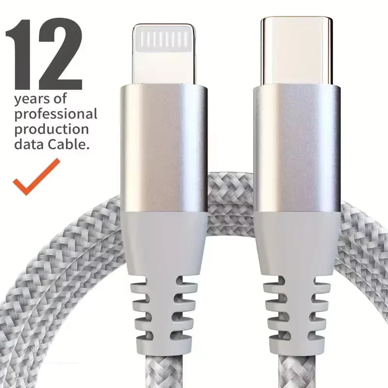 1 قطعة 2 قطعة كابل بيانات شحن سريع Type C إلى Lightning معتمد MFI 20 واط كابل نايلون مضفر لـ iPhone14 14Pro 14Plus 13 12 11 X - 4