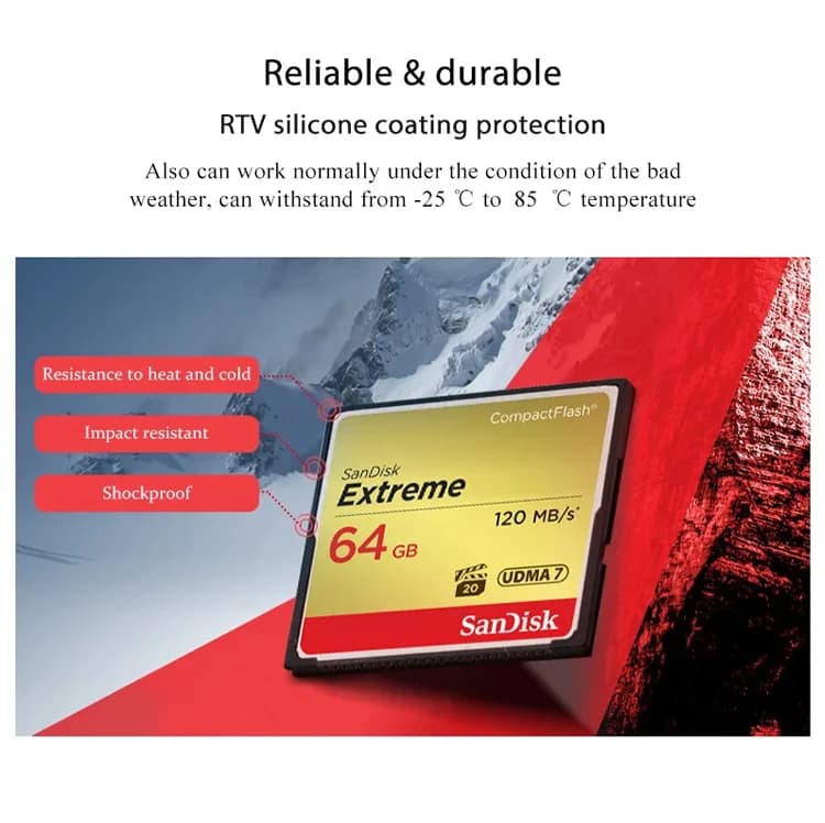 بطاقة ذاكرة فلاش مدمجة SanDisk Extreme بسعة 32 جيجابايت و64 جيجابايت و128 جيجابايت، بطاقة CF لكاميرات DSLR وكاميرات الفيديو عالية الدقة وبطاقات الفيديو HD - 4