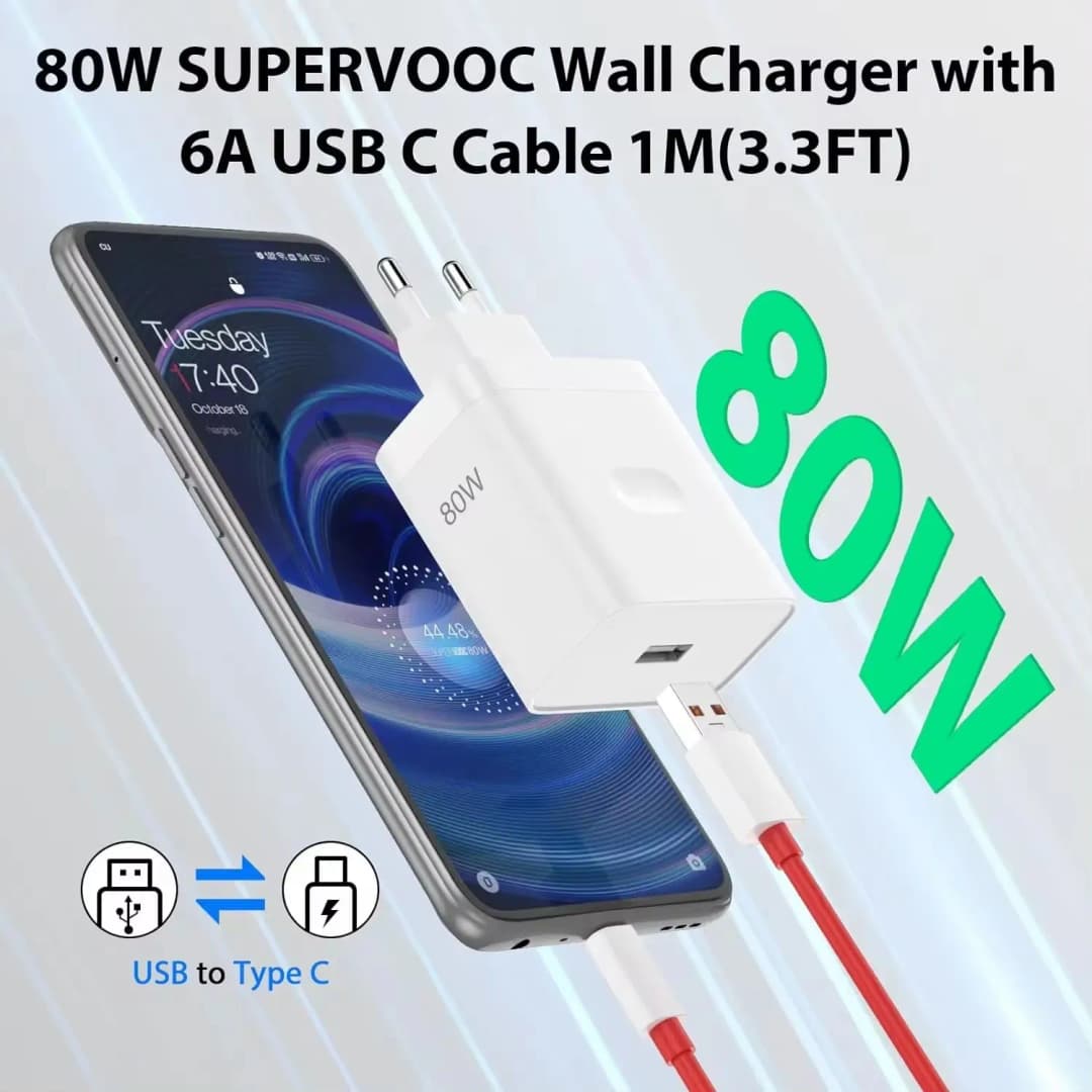 شاحن ون بلس الأصلي 100 واط/80 واط سوبر فووك مع محول USB لهواتف ون بلس وأوبو وريال مي - 4
