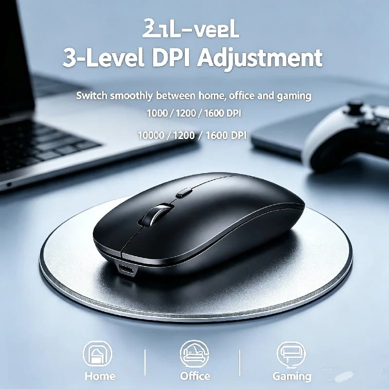 ماوس ألعاب لاسلكي مريح بإضاءة خلفية RGB متوافق مع USB قابل لإعادة الشحن صامت مع إضاءة خلفية للابتوب والكمبيوتر الشخصي - ميكروفون ألعاب صامت
