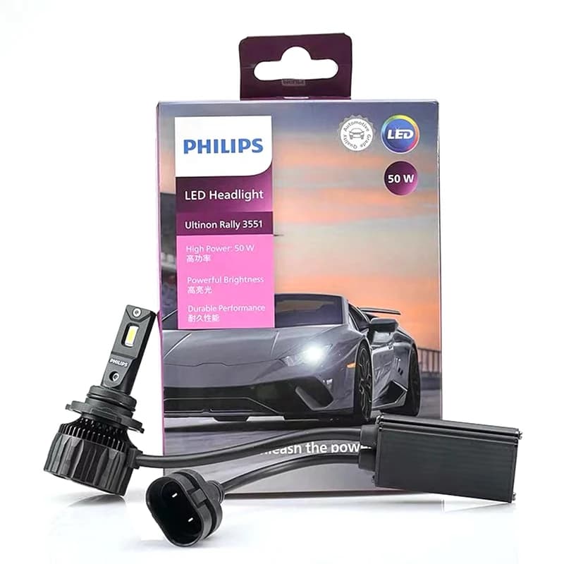 مصابيح أمامية للسيارة Philips HIR2 9012 Ultinon Rally 3551، طاقة قصوى 50 واط، 4500 لومن، 6500 كلفن، ليد أبيض، 2 قطعة
