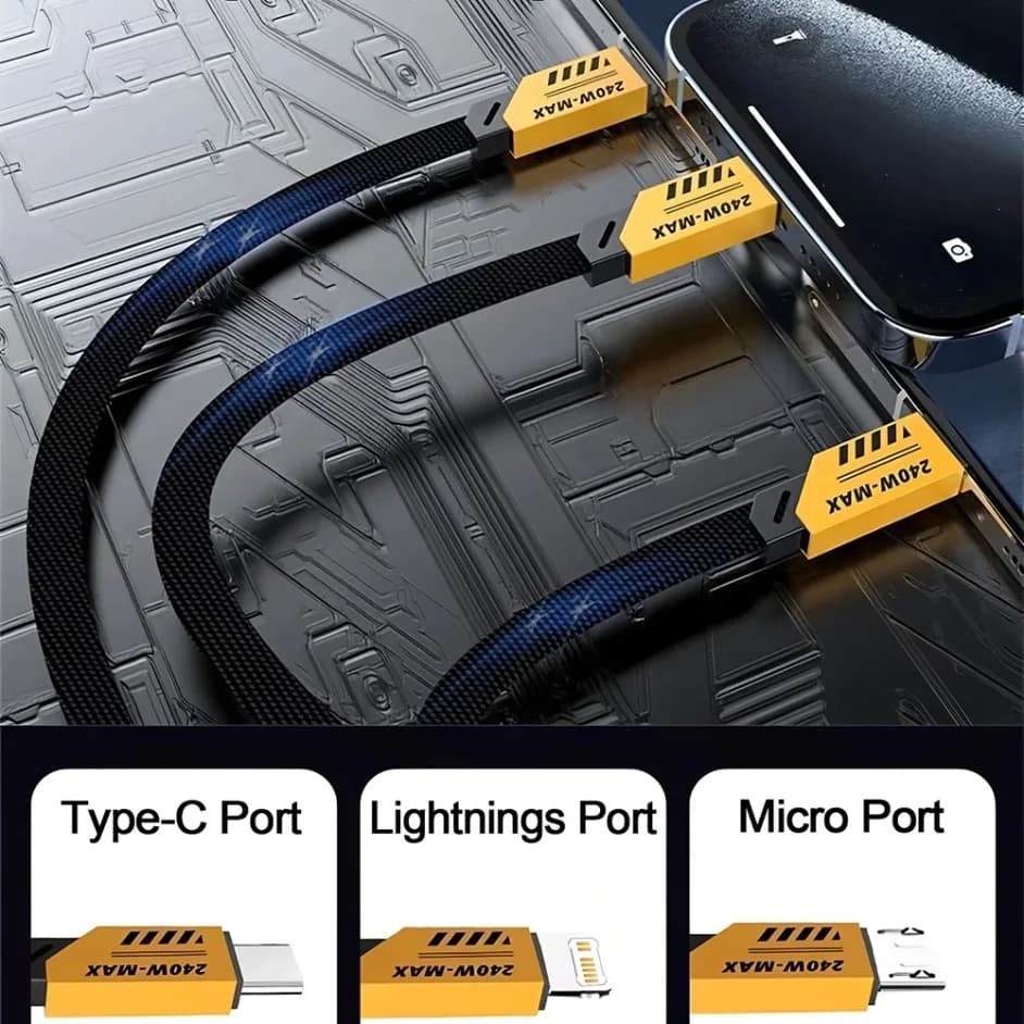 2 في 3 USB كابل شحن سريع 240 واط نايلون مضفر متعدد المنافذ نوع C كابل شاحن الهاتف المحمول الحبل آيفون 16 سامسونج شاومي - 2