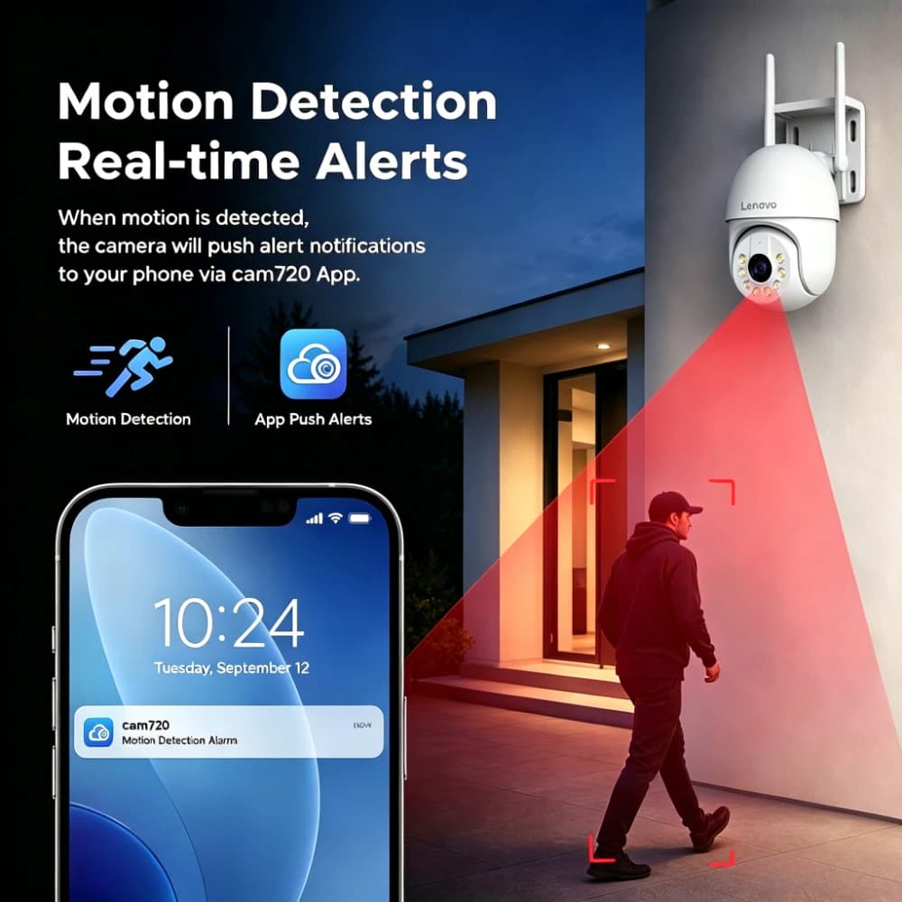 كاميرا Lenovo الذكية بتقنية Wifi PTZ بدقة 5 ميجابكسل، خارجية مع تقريب رقمي 5x، تتبع تلقائي، كاميرا مراقبة أمنية IP CCTV متوافقة مع ONVIF - 4