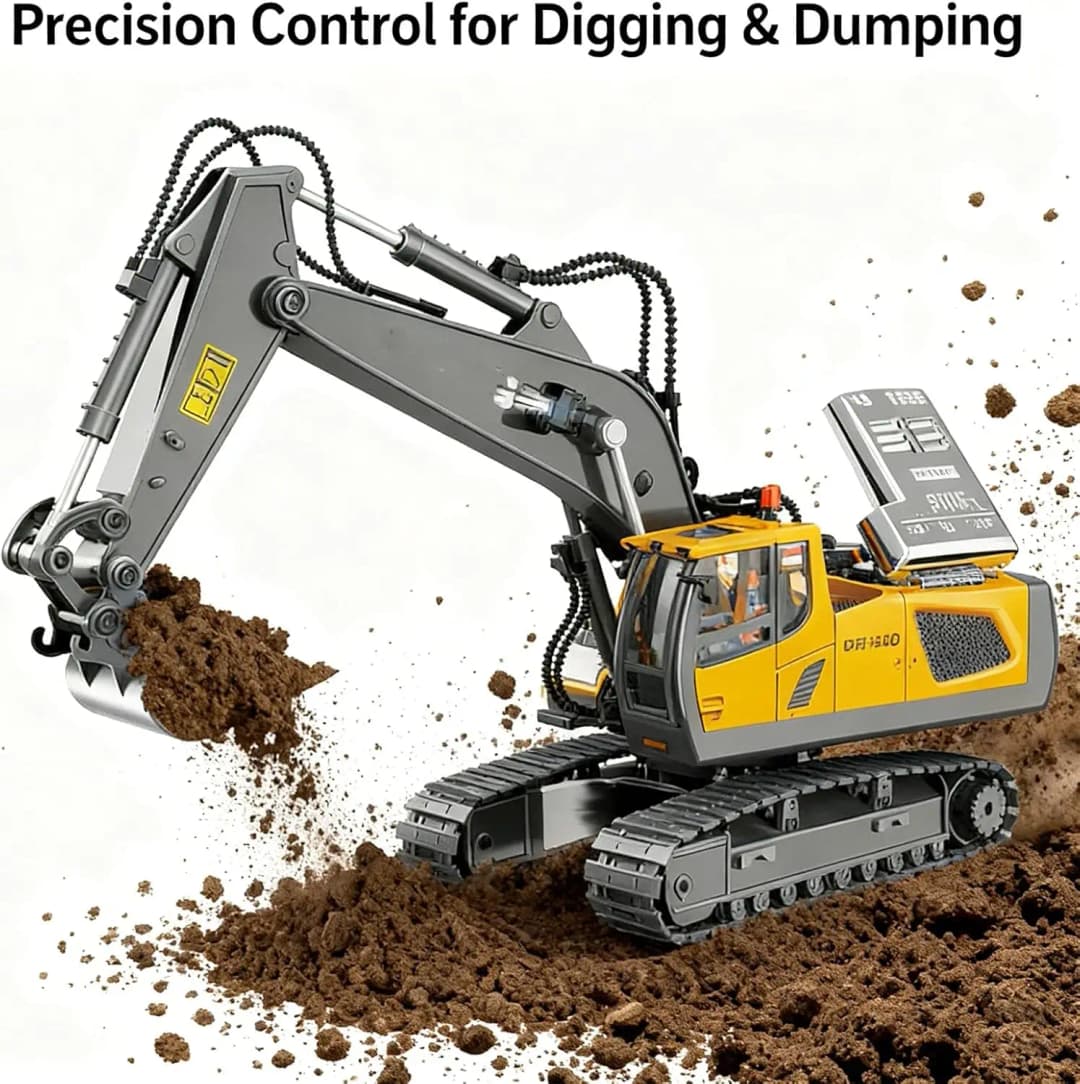 Remote Control Excavator Bulldozer Toy for Kid 2.4Ghz RC Construction Vehicle Truck Toy with Alloy Metal Cap Light&Sound Boy Toy - 2