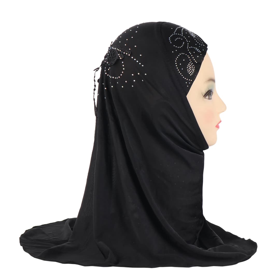 حجاب أميرة جميل للبنات الصغيرات مع دانتيل في الخلف، يناسب الأطفال من 2 إلى 5 سنوات، وشاح رأس إسلامي - 6