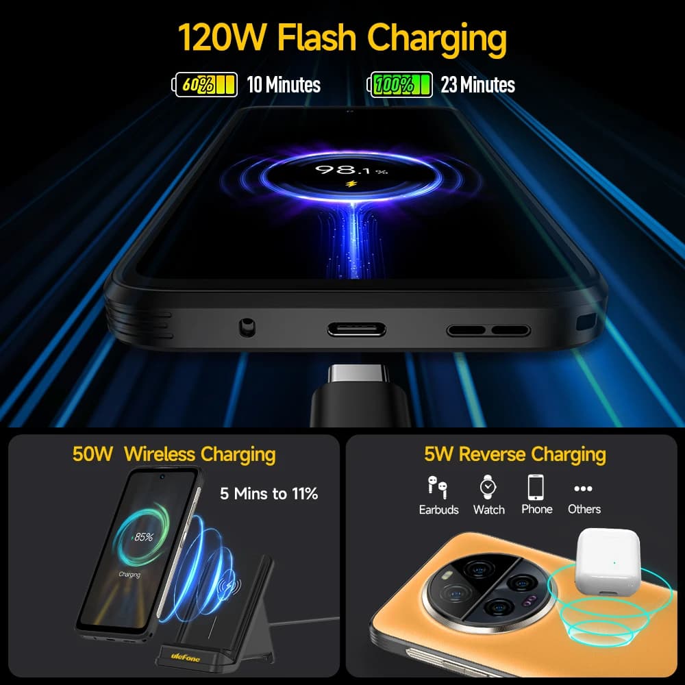 Ulefone Armor 23 Ultra 5G Rugged Phone Satellite Message 120W Smartphone 64MP Night Camera 24GB+512GB NFC Android 13Mobile Phone - 5