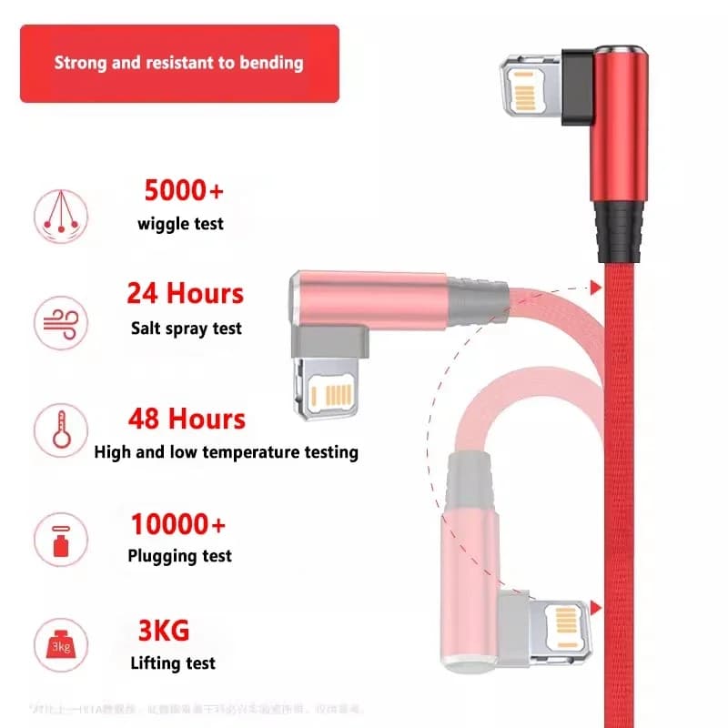 كابل USB بزاوية 90 درجة لهواتف iPhone 14 و13 و12 و11 Pro Max وX وXR و6s و7 و8 Plus بطول 2م و3م كابل شحن سريع وبيانات - 5
