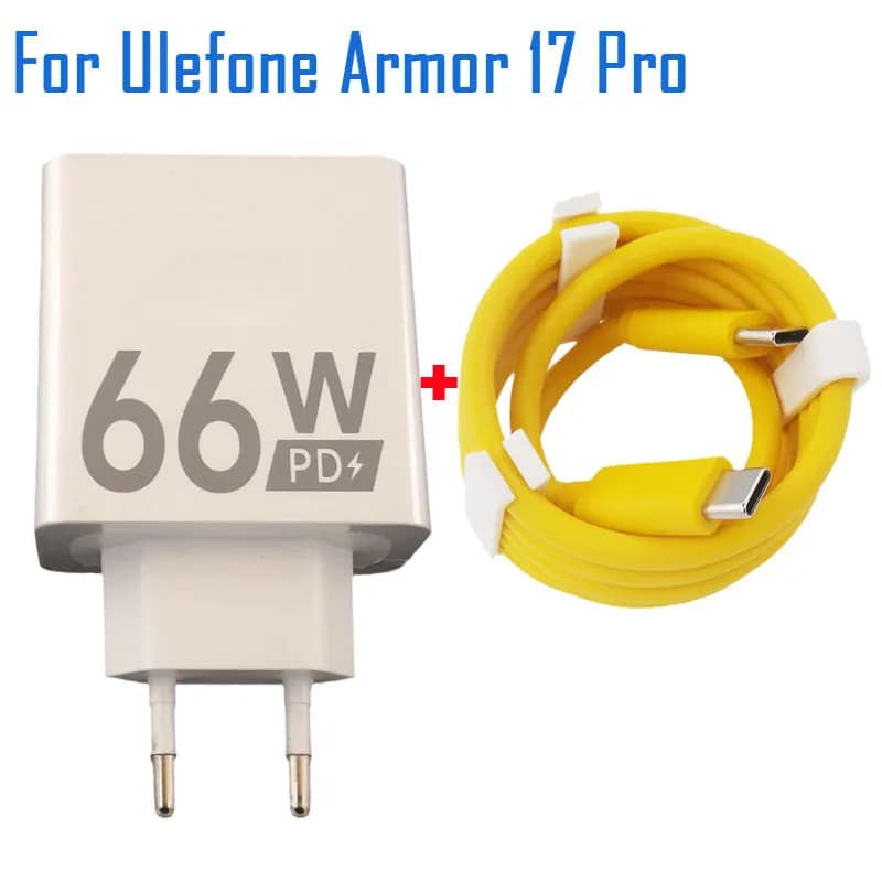شاحن أصلي جديد لـ Ulefone Armor 17 Pro بقدرة 66 واط مع محول شحن سريع وكابل USB لهاتف Ulefone Armor 17 Pro
