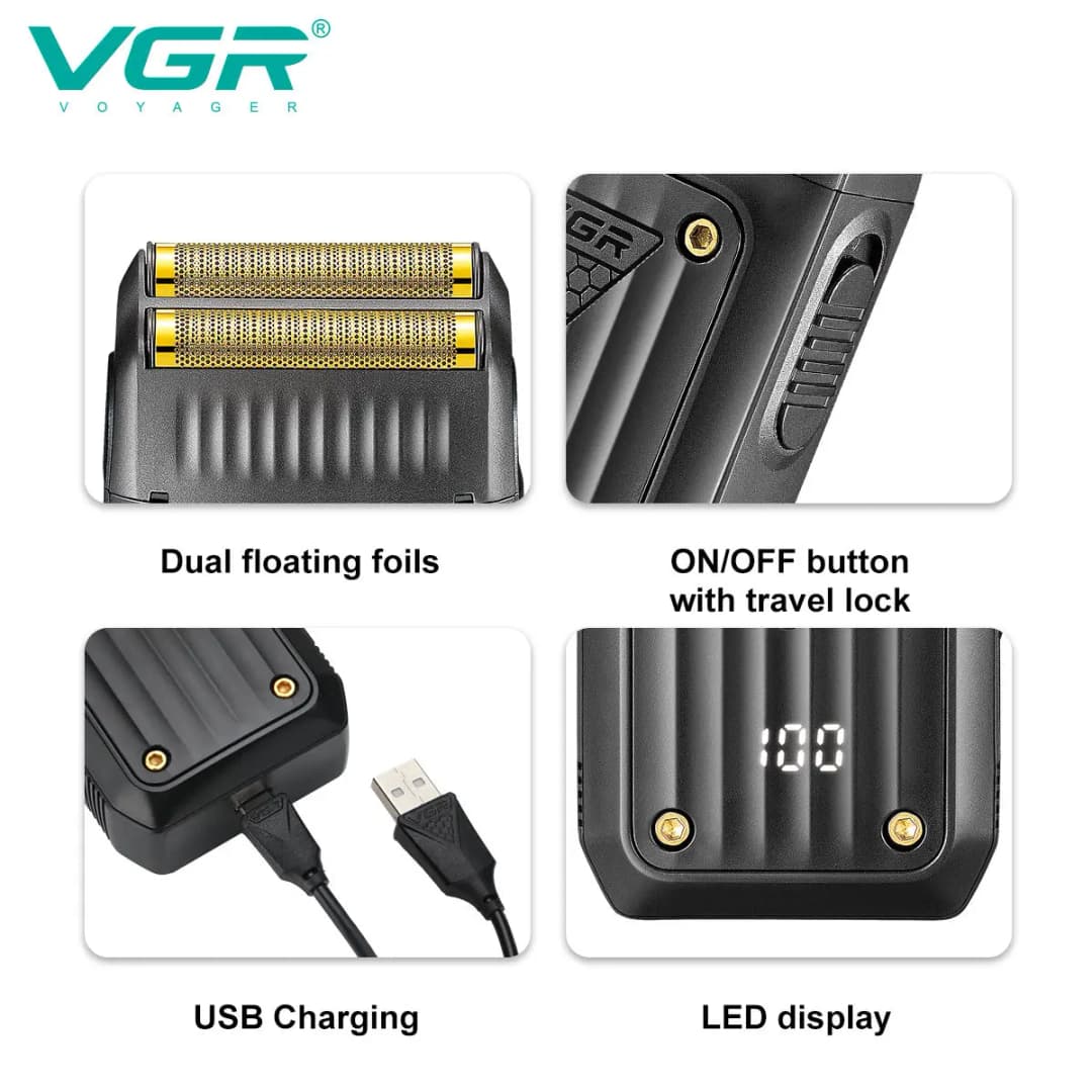 VGR 363 ماكينة حلاقة كهربائية احترافية، قابلة لإعادة الشحن، لتهذيب اللحية والشعر، للرجال - 4