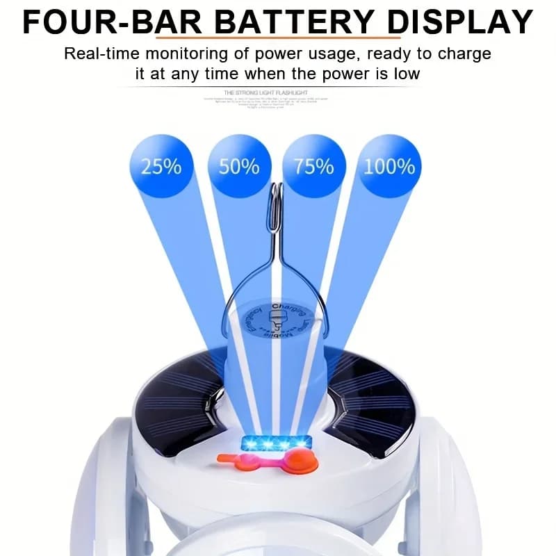 ضوء قابل للطي يعمل بالطاقة الشمسية، مصباح LED محمول قابل لإعادة الشحن عبر USB، كشاف تخييم، مصباح طوارئ لانقطاع التيار الكهربائي - 3