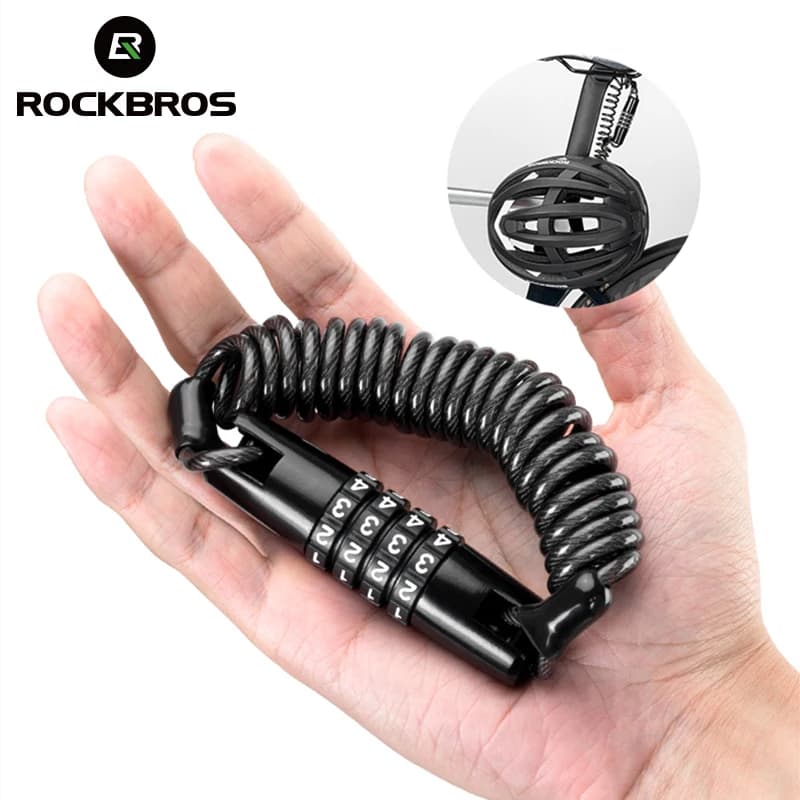 قفل ROCKBROS صغير بكلمة مرور مضاد للسرقة للدراجات، قفل سلك فولاذي متين، قفل خوذة، سلسلة قفل إطار الدراجة، إكسسوارات دراجات