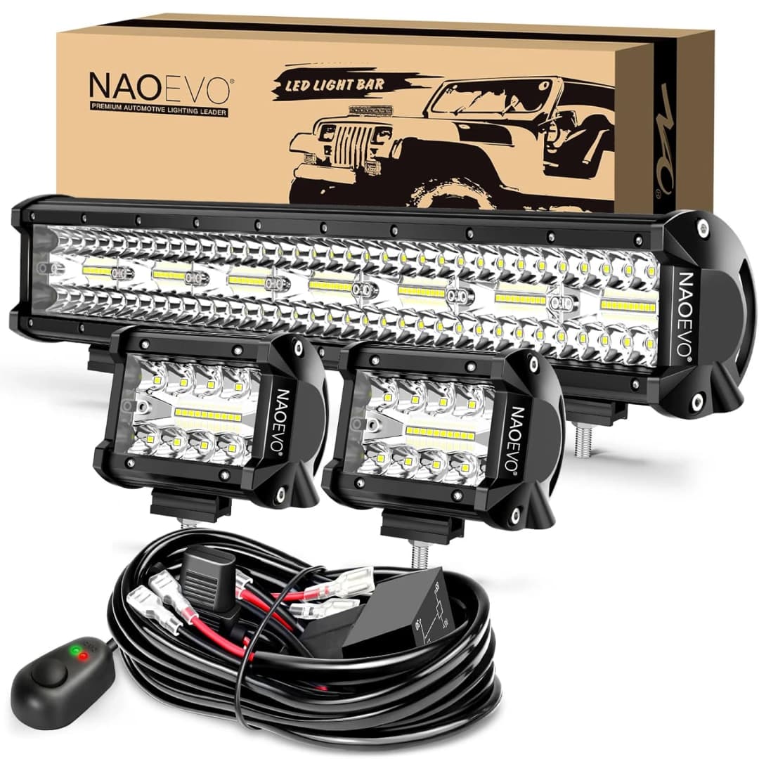 NAOEVO ضوء بار LED 20 بوصة 4 بوصة أضواء LED 100 واط 24000 لومن مقاوم للماء LED أضواء القيادة على الطرق الوعرة أضواء الضباب بقعة فيضان ضوء بار
