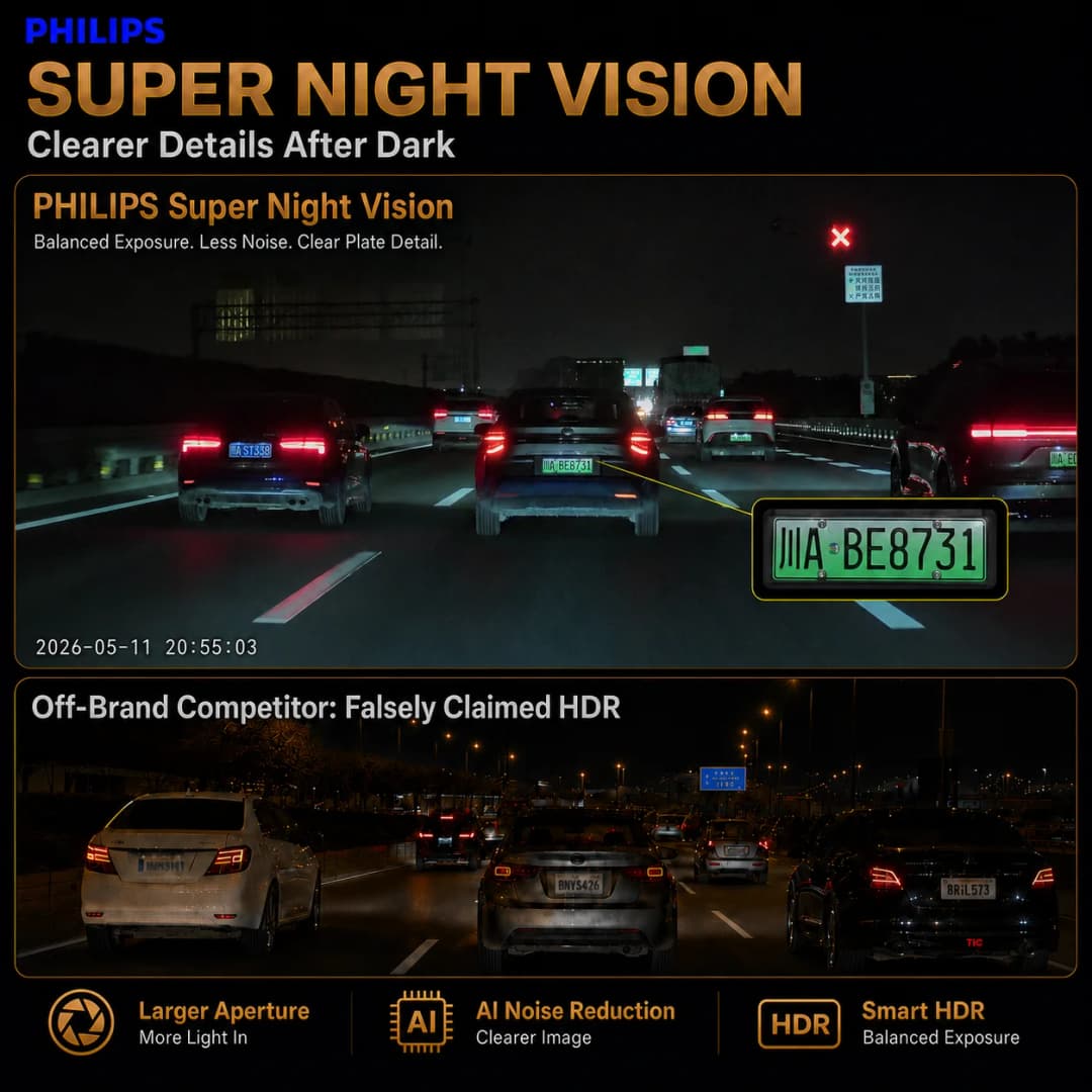 PHILIPS Dash Cam B09 4K+1K HDR Dual Front Rear Waterproof Camera 2.4G & 5.8G WiFi APP GPS Support 24H Parking Monitor Car DVR - 3