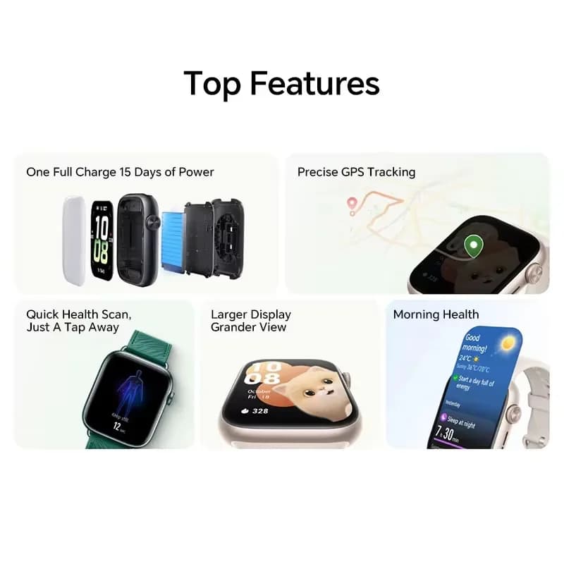 نسخة عالمية هونر ووتش 5 ساعة ذكية 1.85'' شاشة AMOLED ملونة بطارية 480 مللي أمبير عمر بطارية 15 يوم 5ATM+IP68 بلوتوث 5.2 - 2