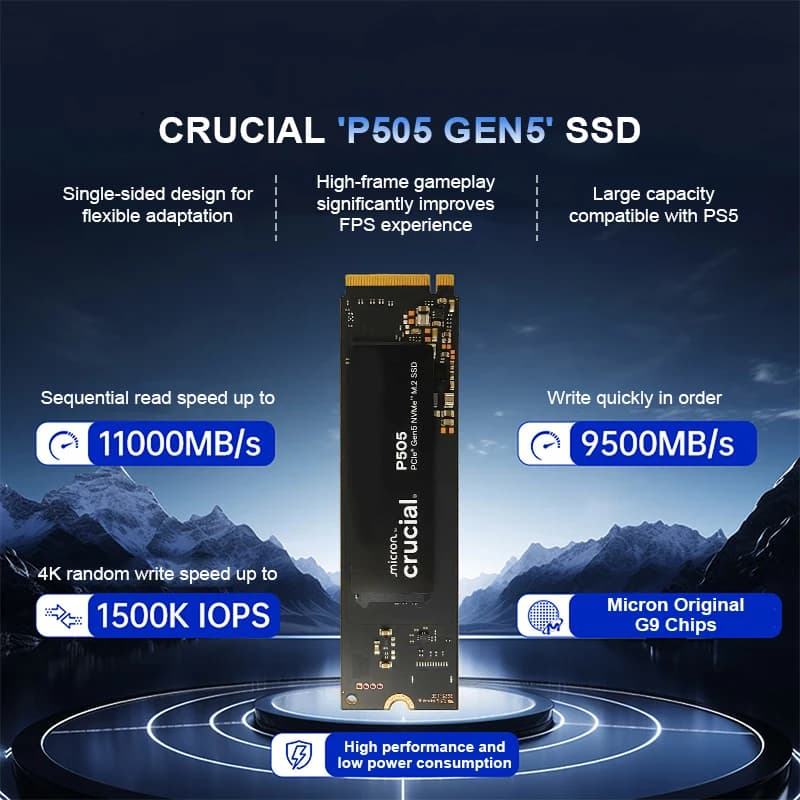 Crucial P505 SSD 2TB PCIe 5.0 NVMe M.2 2280 Internal Solid State Drive QLC Compatible with Laptop Desktop for PC Gamer(OEM Pack) - 5