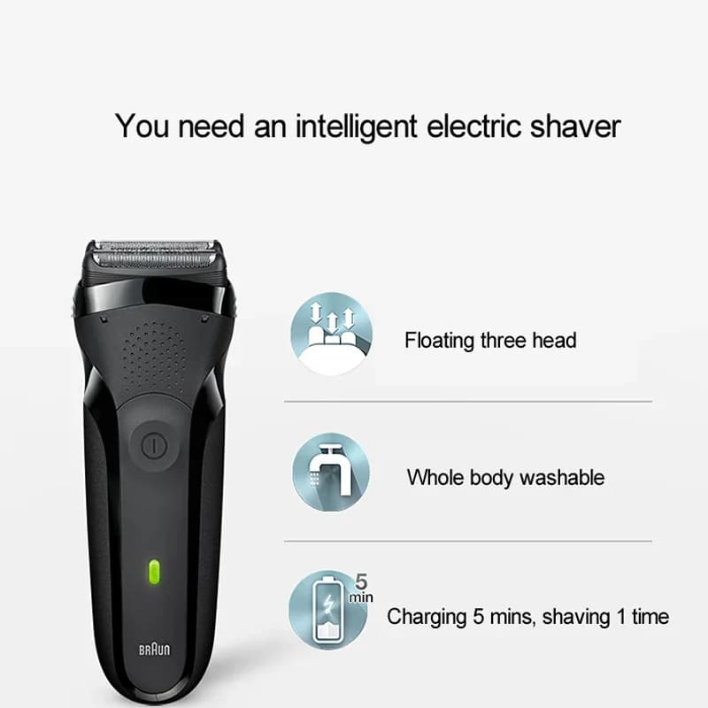 Braun 301S Men's Electric Shaver 3 Floating Head Safety Shaving Rechargeable Waterproof Electric Foil Razor Series 3 Black - 5