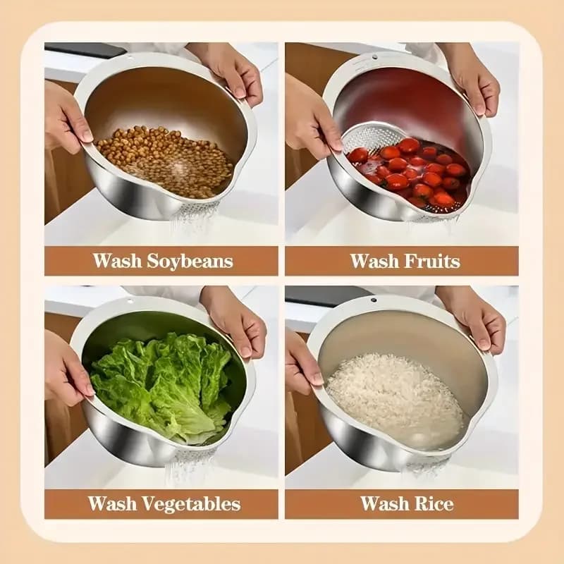Rice Washer Strainer Bowl Stainless Steel 304 Rice Washing Bowl Rice Sieve Colander Fruit And Vegetable Strainer Kitchen Tools - 5