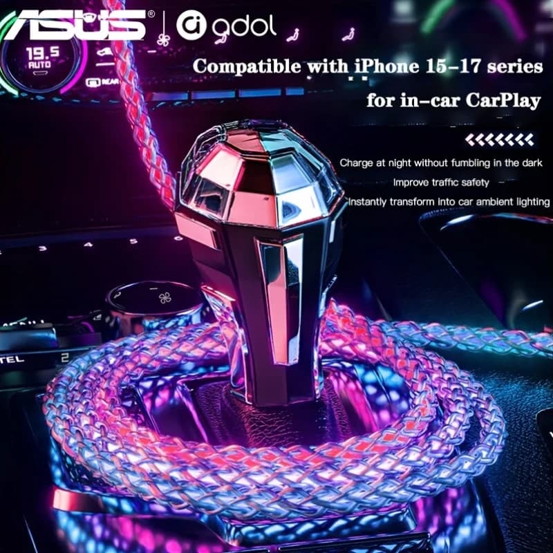كابل بيانات إضاءة تدرجية مضيئة RGB للشحن السريع من ASUS بقوة 66 واط TYPE-C لشحن iPhone 15 وXiaomi وSamsung - 5