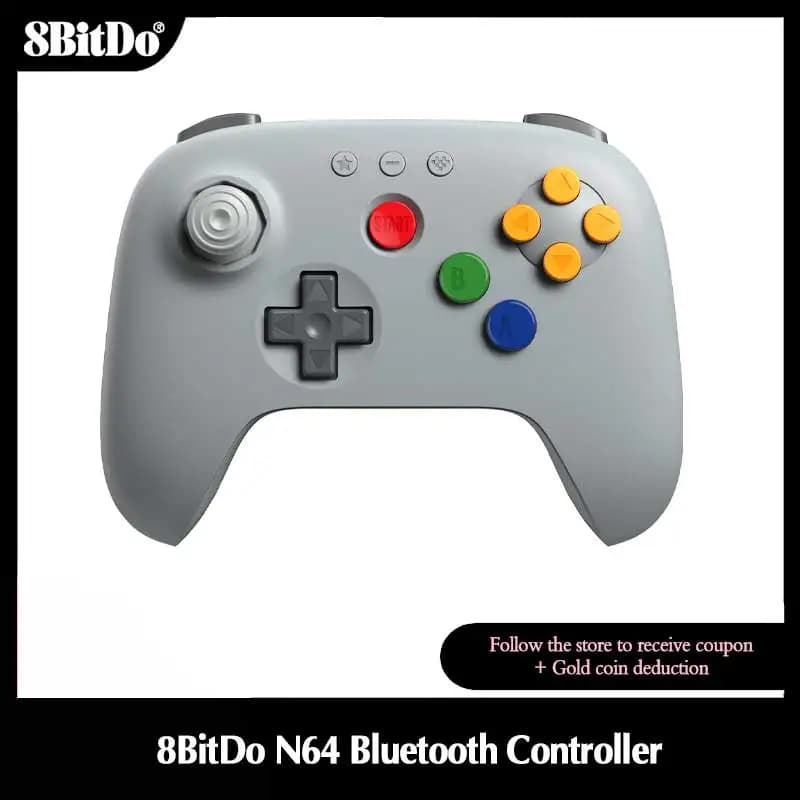 8BitDo وحدة تحكم بلوتوث رمادية N64 للأنالوج ثلاثي الأبعاد، نينتندو سويتش، سويتش 2، عصا تحكم يد تحكم لألعاب Windows وأندرويد
