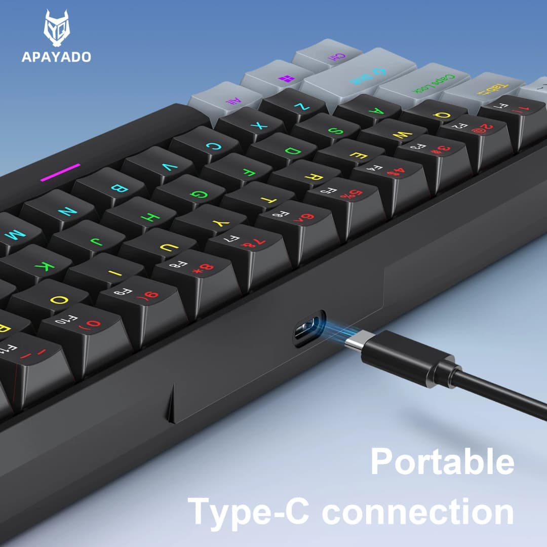 لوحة مفاتيح ميكانيكية مصغرة APAYADO K61، سلكية، 61 مفتاح، إضاءة Phantom RGB، مفاتيح ميكانيكية سوداء/بيضاء حمراء/زرقاء للألعاب، محمولة بنسبة 60% - 5