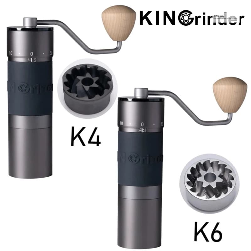 مطحنة قهوة يدوية Kingrinder K4 /K6 محمولة من الفولاذ المقاوم للصدأ 420 مع شفرة بطبقة تيتانيوم 48mm