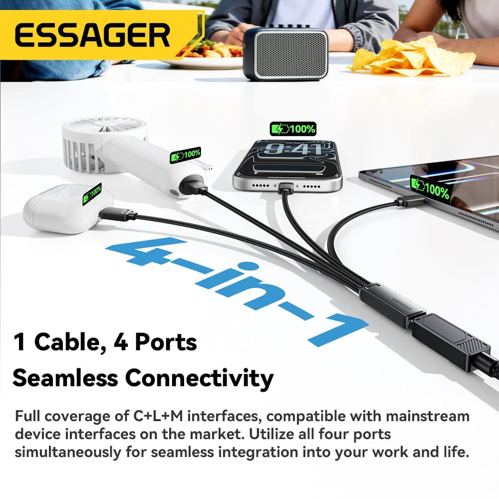 كابل شحن سريع محمول من Essager 4 في 1 للسفر، كابل من Type C أنثى إلى متعددة USB مع محولين من Type C وMicro وLightning - 6