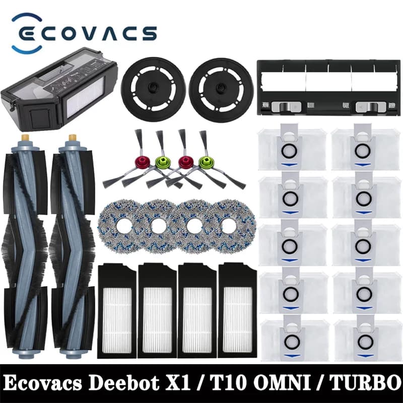 إكسسوارات مكنسة روبوتية من ايكوفاكس ديبوت X1 / T10 OMNI / TURBO قطع غيار مكنسة كهربائية ممسحة كيس غبار فلتر هيبا فرشاة جانبية رئيسية صندوق غبار