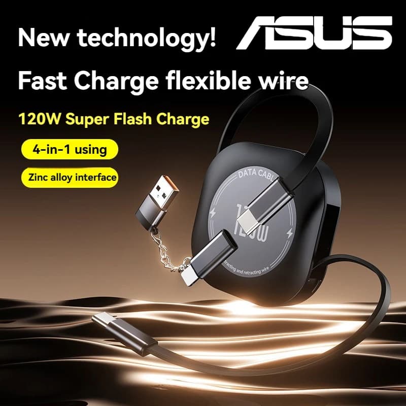 أسوس كابل شحن قابل للسحب USB C إلى USB C بقوة 120 واط، مع محول Type C أنثى إلى USB ذكر لهواتف آيفون 17 وشاومي - 2