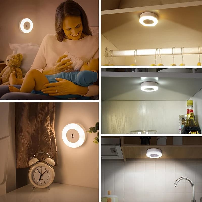 1-6 قطعة توفير الطاقة LED أضواء ليلية اللمس الاستشعار 3 اللون عكس الضوء الجدار ليلة مصباح USB قابلة للشحن غرفة المغناطيسي الممر غرفة نوم - 4