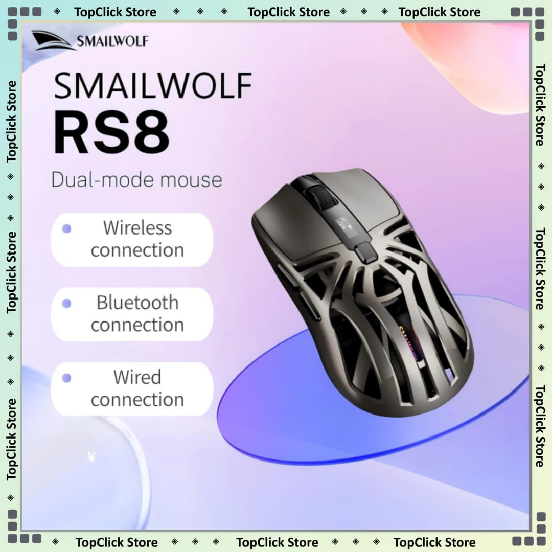 ماوس ألعاب SMAILWOLF RS8 ثلاثي الوضع، 73 جرام خفيف الوزن، شاشة عرض رقمية، 6 سرعات DPI، إضاءة خلفية RGB، قابل للبرمجة ماكرو