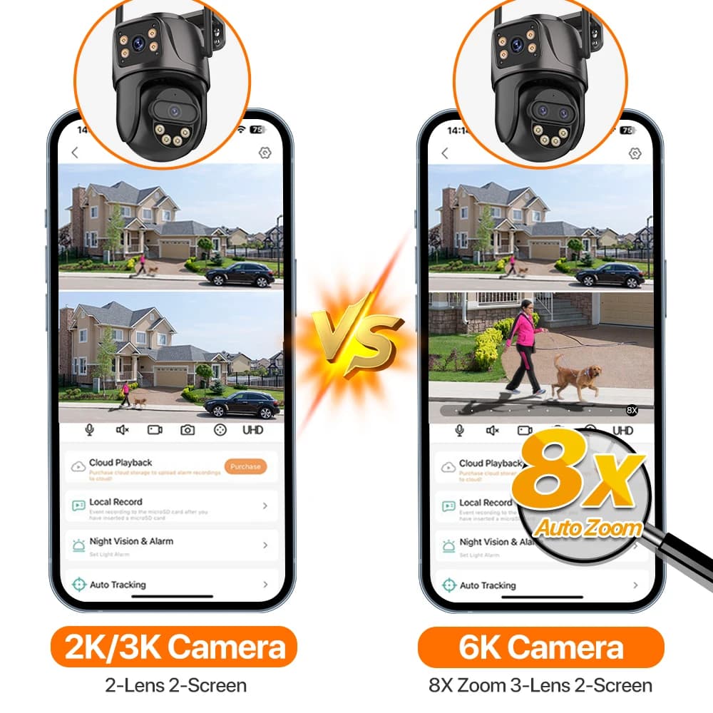 كاميرا IP بدقة 6K 9MP HD بكاميرا خارجية WiFi تكبير 8x ثلاث عدسات شاشة مزدوجة كاميرا أمان منزلية PTZ مراقبة فيديو 6MP iCSee - 6
