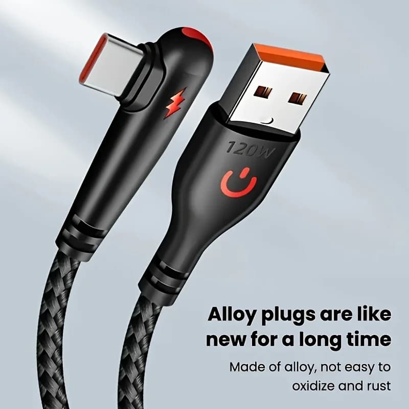 NNBILI 120W Fast Charging USB to C Cable, Nylon Braided, 90 ° Bend Design, Suitable for of Huawei，no xiaomi、iPhone、Samsung ﻿ - 2