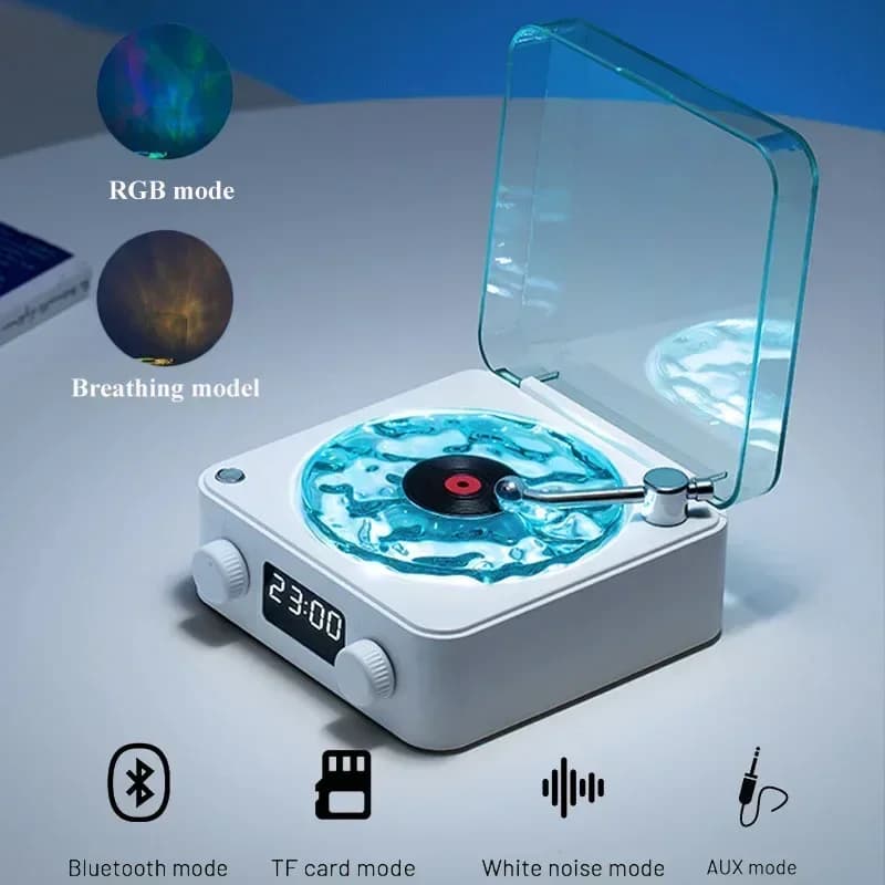 مشغل فينيل Waves سماعة بلوتوث مع ضوضاء بيضاء سماعة منضدة ريترو مساعدة على النوم سماعة على شكل Vitrola مع إضاءة RGB - 3