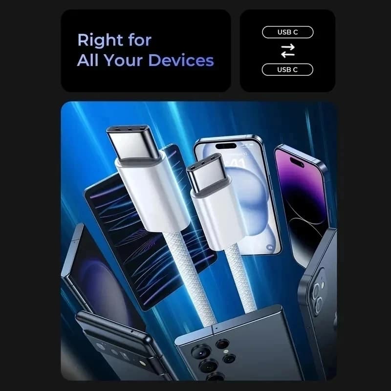 60W PD USB C Fast Charging Cable For iPhone 15 16 17 Pro Max 15 16 Plus Samsung Moto OPPO Xiaomi Redmi Dual Type C Braided Cable - 6