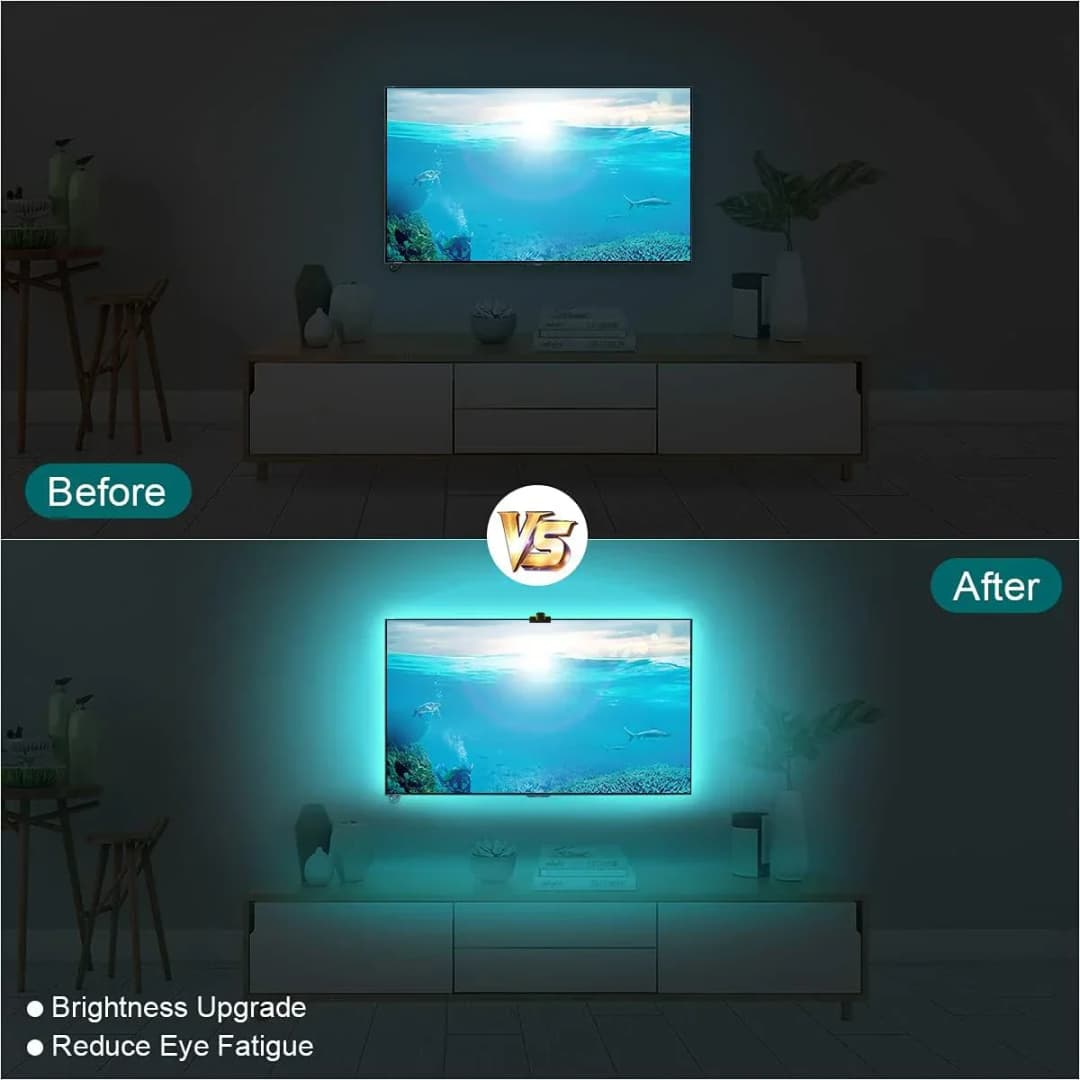 إضاءة خلفية للتلفزيون/الكمبيوتر مع التقاط الألوان، أضواء LED لشاشات 55-75 بوصة، إضاءة غرفة الألعاب الذكية - 4