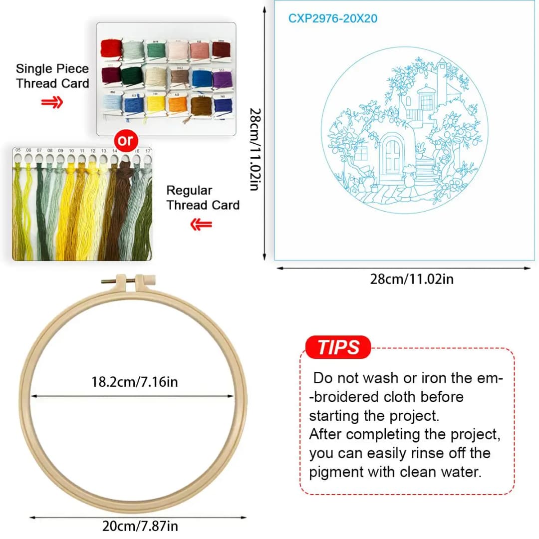 مجموعة تطريز يدوي DIY بمشهد جميل 20X20 سم/15X15 سم 7.87/6.3 بوصة - 6