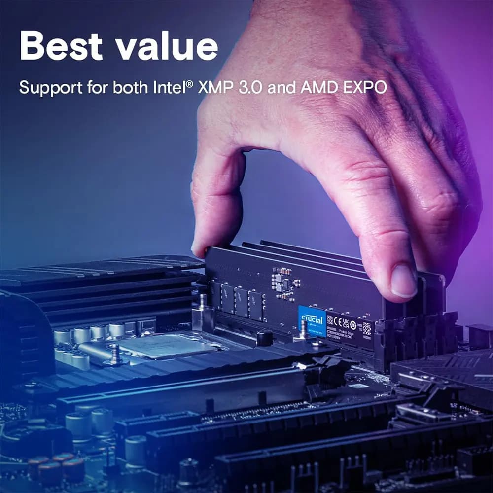 ذاكرة ألعاب سطح المكتب DDR5 من Crucial، 16GB، 5600MHz، 32GB، 4800MHz، UDIMM، 288Pin، PC5-38400، 44800، لـ Intel و AMD - 4