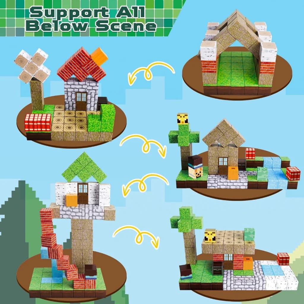 New Magnetic Building Blocks Mine World Magnetic Cozy Forest Cabin Construction Brick Cube STEM Boy Girl Children Toy Set Gift - 2