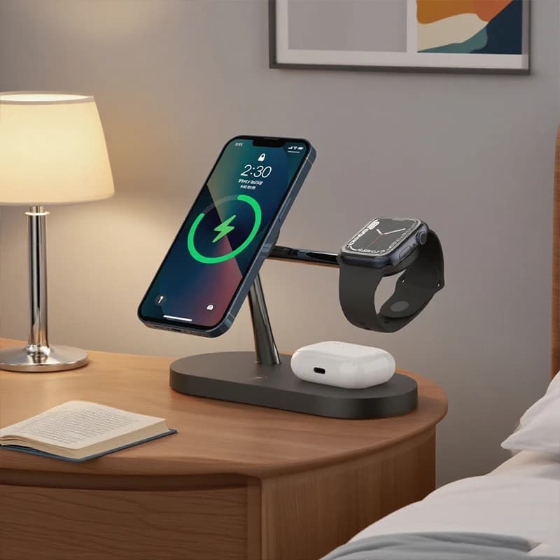 حامل شاحن لاسلكي 3 في 1 لهاتف iPhone 12/13/14/15/16/17 محطة شحن سريعة لساعة Apple 10 9 8 7 6 5 4 Airpods 2 3 Pro - 2