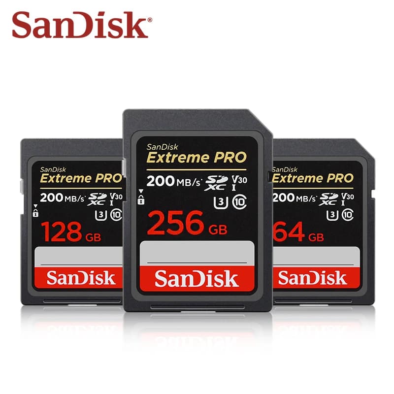 بطاقة ذاكرة SanDisk Extreme Pro V30 بسعات 32 جيجابايت و64 جيجابايت و128 جيجابايت و256 جيجابايت بسرعة قصوى 200 ميجابايت/ثانية من نوع SDXC UHS-I لكاميرات 4K UHD