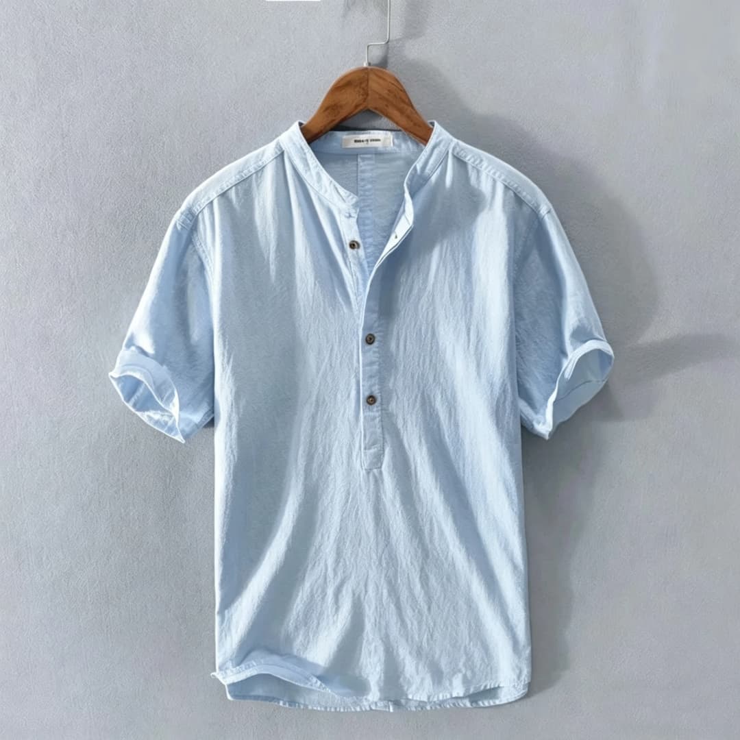 قمصان هاواي تي شيرتات قمصان شاطئ Henley قصيرة الأكمام خفيفة الوزن قمصان كاجوال قمصان كتانية قطنية جديدة للرجال - 2