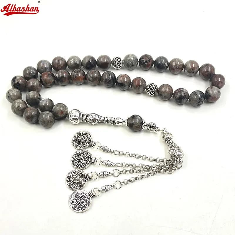 سبحة حجر اللهب الطبيعي سوار أحجار كريمة إسلامي مسبحة تركية رمضان إكسسوارات عربية هدية عيد مسبحة