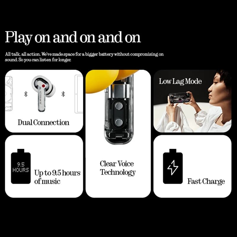 سماعات Nothing Ear (a) بلوتوث إصدار عالمي، إلغاء ضوضاء نشط 45dB، تشغيل حتى 42.5 ساعة مع دعم AAC SBC LDAC - 2