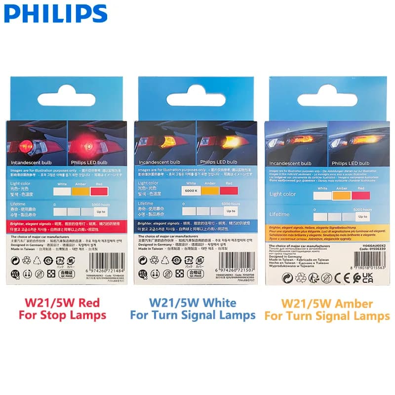 مصابيح إشارة التوقف والالتفاف الأصلية للسيارة Philips LED W21/5W 7443 T20 Ultinon Pro6000 بملامسين، لون أحمر وأبيض وكهرماني، رقم القطعة 11066، بدون أخطاء - 2