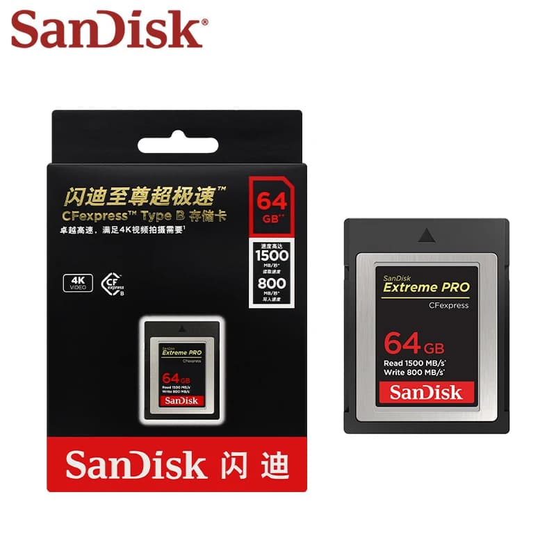 بطاقة Sandisk Extreme PRO CFexpress Type B، 64GB/128GB/256GB/512GB، ذاكرة عالية السرعة، مناسبة للكاميرات 4K - 5