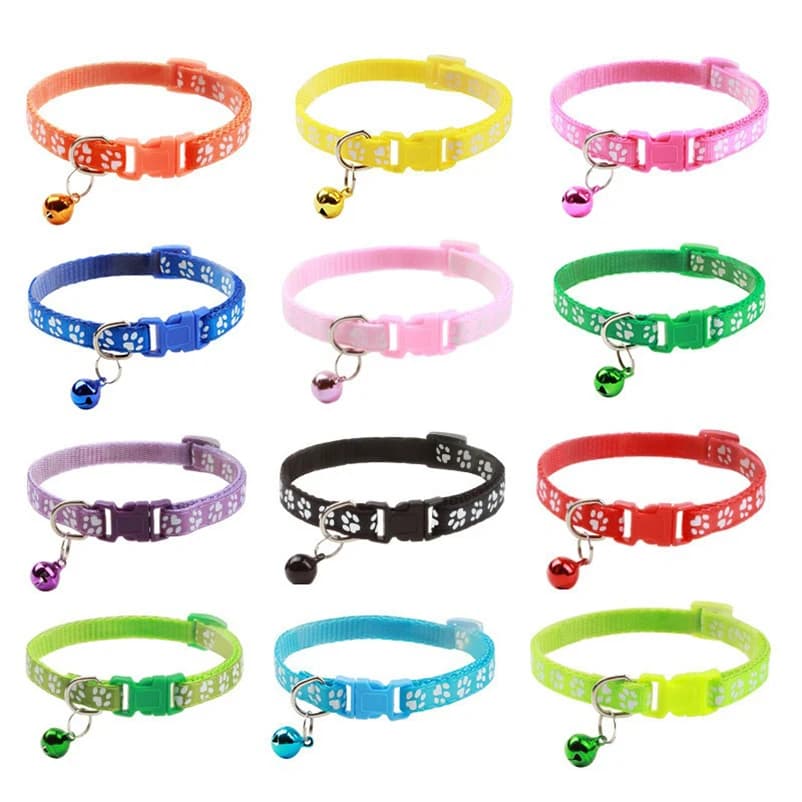 Hot pet cat bell collar dog print cat collar multi-color optional necklace ring cat rope collar pet supplies - 3