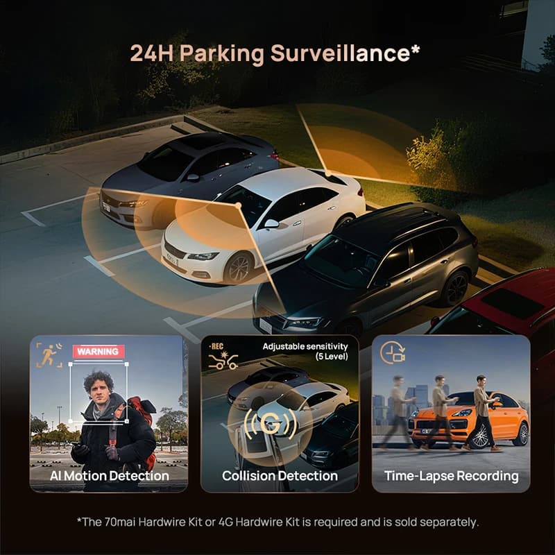 【SA Warehouse】70mai Dash Cam 4K A810S UHD Front 4K+Rear 1080P Wi-Fi 6 Voice Control GPS ADAS Supercapacitor 4G LTE 70mai A810S - 5