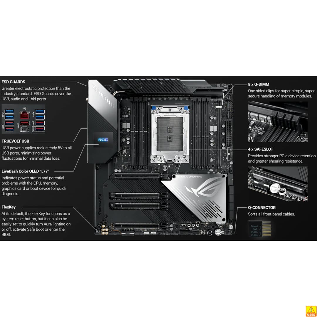 لوحة أم ASUS ROG Zenith II Extreme Alpha مقبس sTRX4 معالج CPU ذاكرة DDR4 4733(OC)  MHz شريحة TRX40 لوحة رئيسية Extended ATX - 3