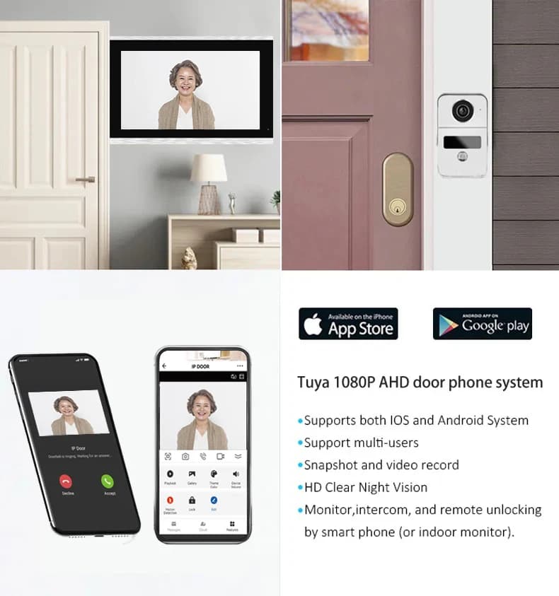 نظام إنتركوم فيديو رقمي 4 أسلاك شاشة 7 / 10.1 بوصة لاسلكية WIFI بدقة 1080P كاميرا باب فيديو جرس باب بفتح عبر Tuya - 3