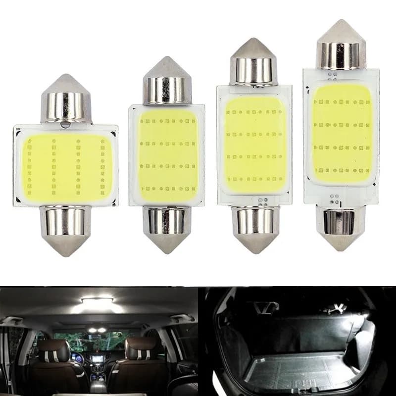 1x مصابيح LED COB C10W C5W بأحجام 31mm و36mm و39mm و41/42mm، 12V، بيضاء للسيارات، إضاءة لوحة الترخيص والداخلية والقراءة 6500K، 12SMD